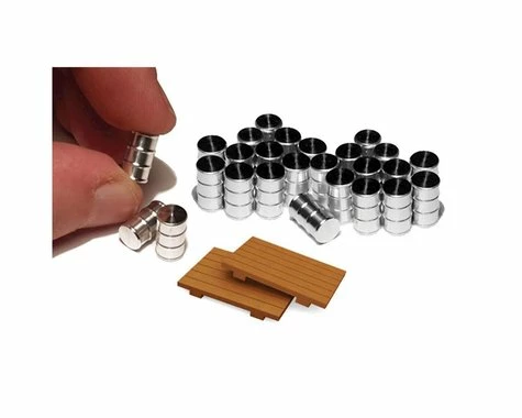 Bachmann Oil Drums w/ 2 Pallets (24) (HO Scale) 3 Bachmann Oil Drums w/ 2 Pallets (24) (HO Scale)